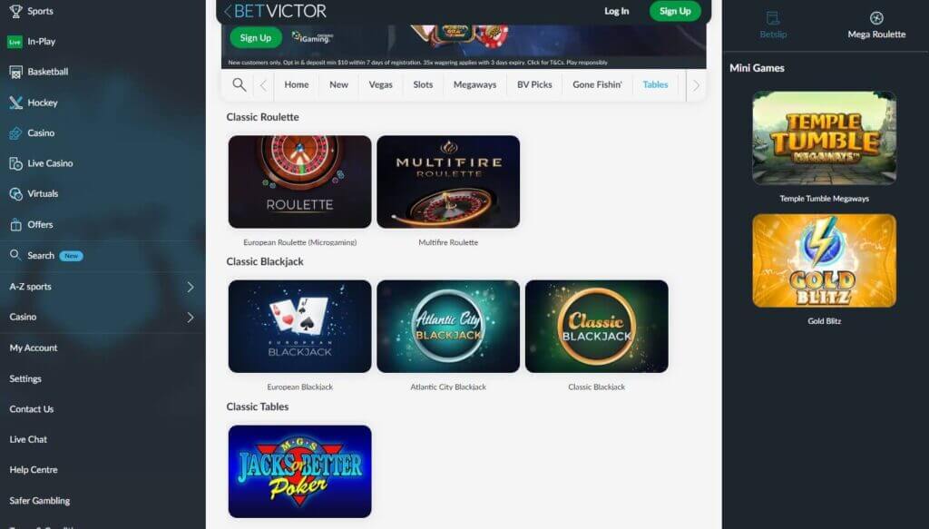 BetVictor Table Games
