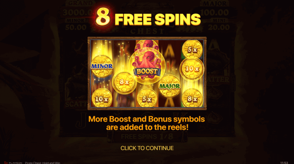 Pirate Chest Hold and Win eight free spins