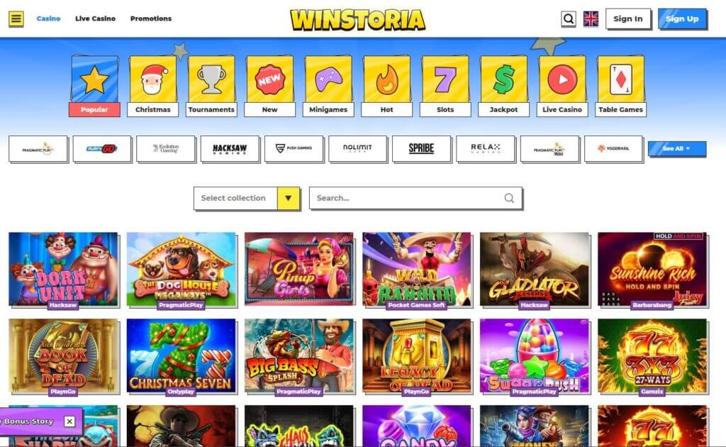 Winstoria Online Casino Canada Home Page