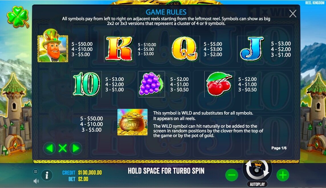 Emerald King Slot Paytable