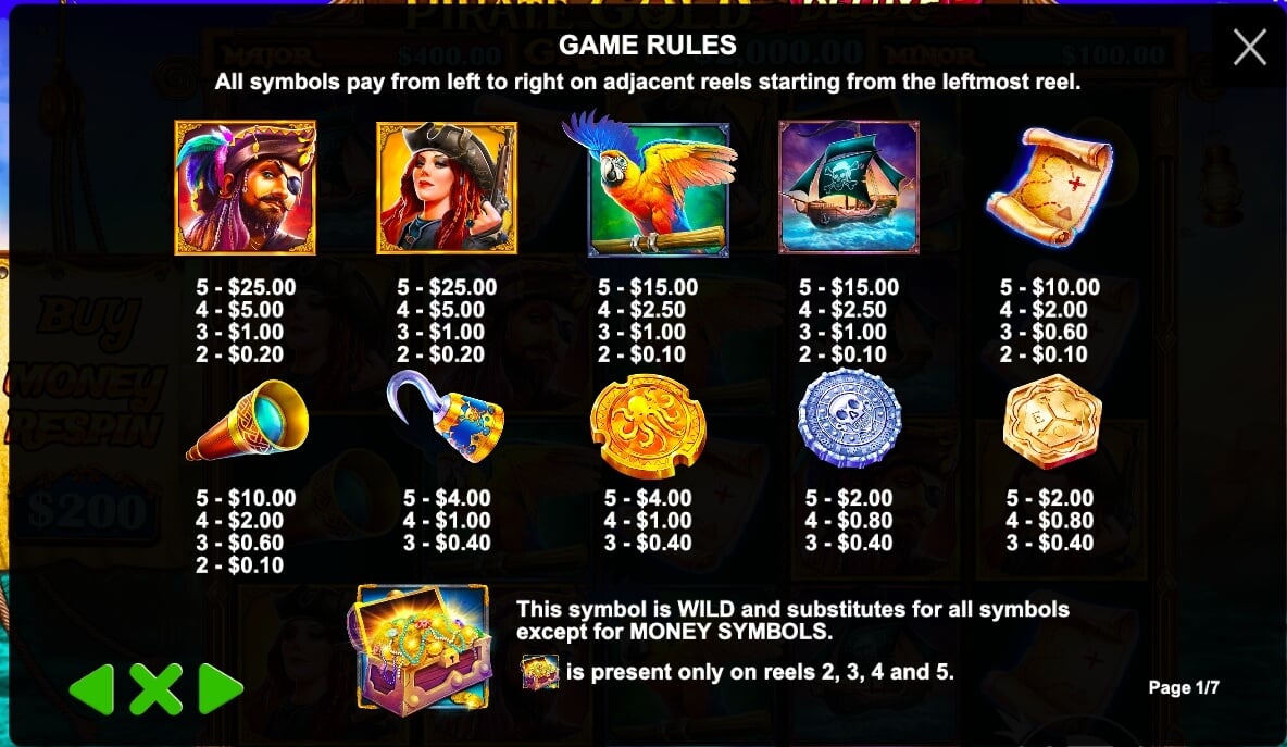 Pirates Gold Deluxe paytable